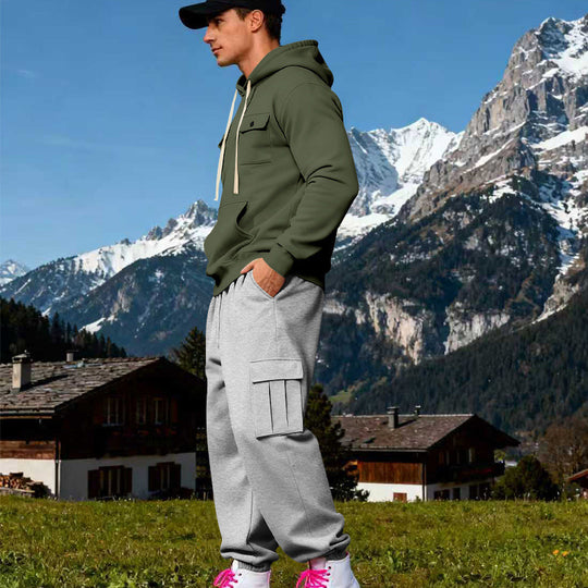 Herren Kapuzen-Sweatherset mit Cargo-Jogger und aufgesetzten Taschen EB