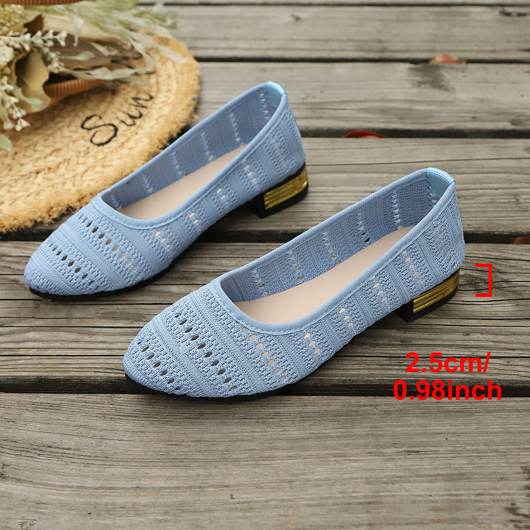 Damen Ballerinas mit modischem Lochmuster und elegantem Absatz EB