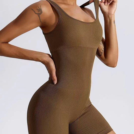Damen Figurbetonter Sport-Bodysuit mit Rippstruktur EB