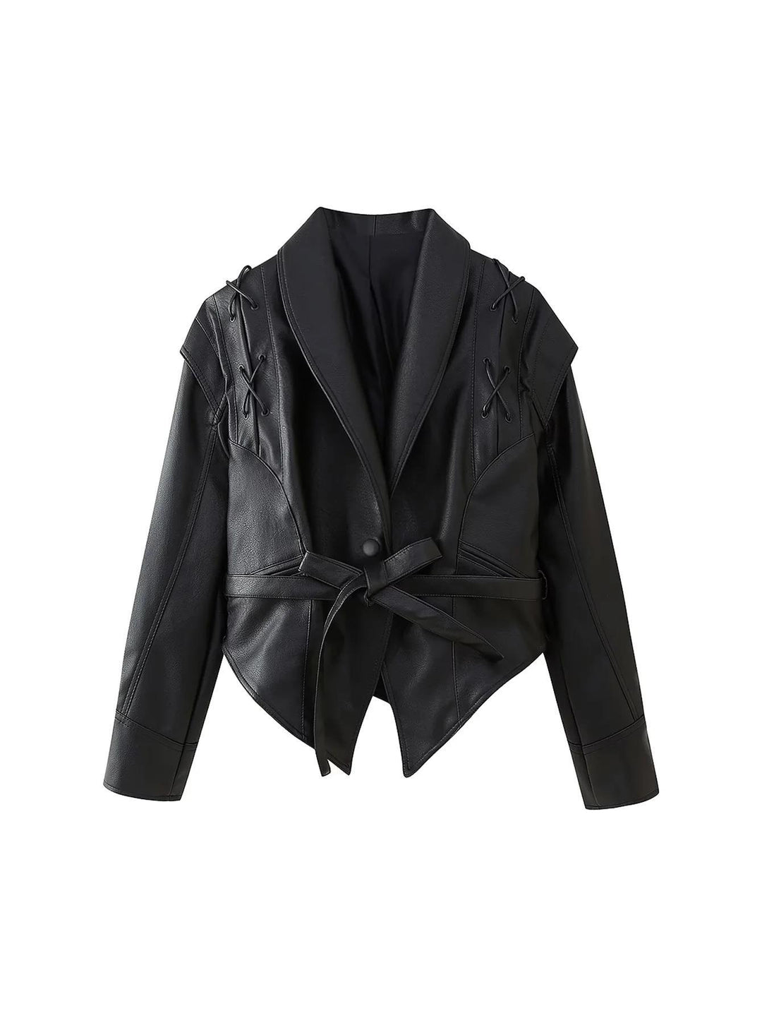Damen modische Bikerjacke mit dekorativen Schnürdetails und eleganter Taillierung EB