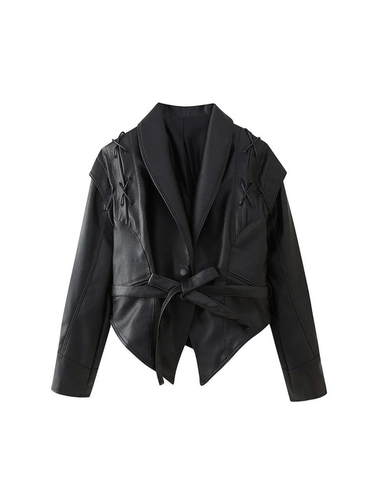 Damen modische Bikerjacke mit dekorativen Schnürdetails und eleganter Taillierung EB