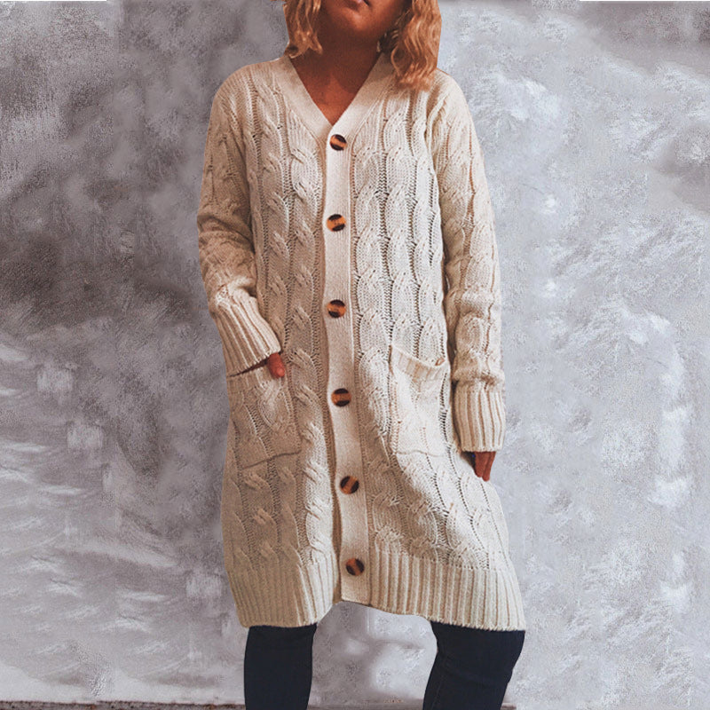 Damen Grobstrickjacke mit Knopfdetails und praktischen Taschen EB