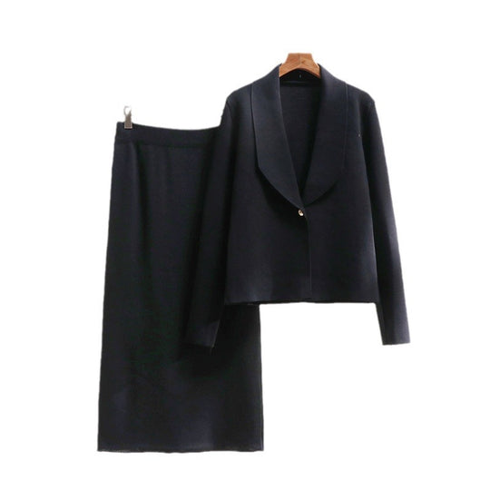 Damen elegantes Strickensemble mit Blazer und Midi-Rock EB