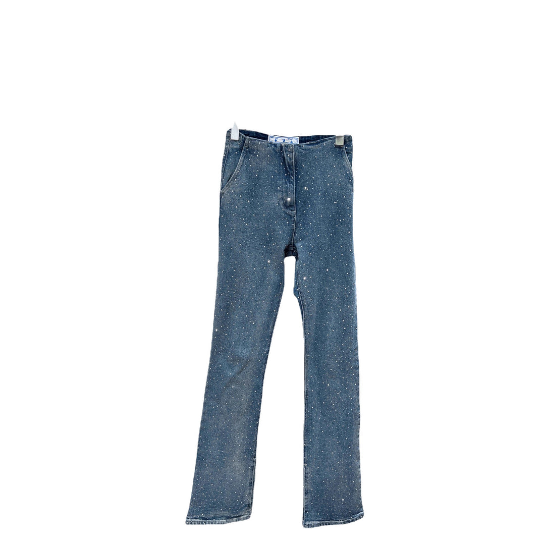 Damen Glitzernde Bootcut-Jeans mit Schlitz und Stretchanteil EB