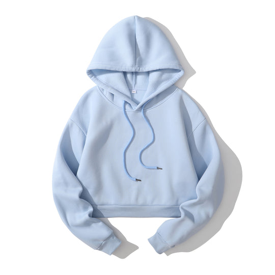 Damen nan cropped Kapuzenpullover mit weichem Fleece‑Innenfutter und elastischem Rippbund EB
