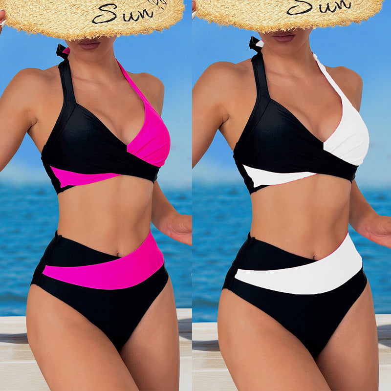 Damen Sportliches Hochgeschnittenes Bikini-Set mit Wickeldesign EB