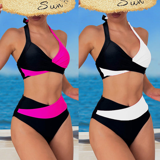 Damen Sportliches Hochgeschnittenes Bikini-Set mit Wickeldesign EB