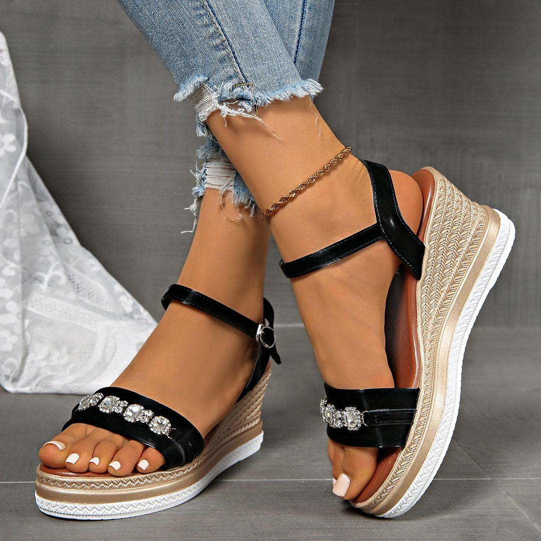 Damen elegante Wedge-Sandalen mit funkelnden Strass-Applikationen EB