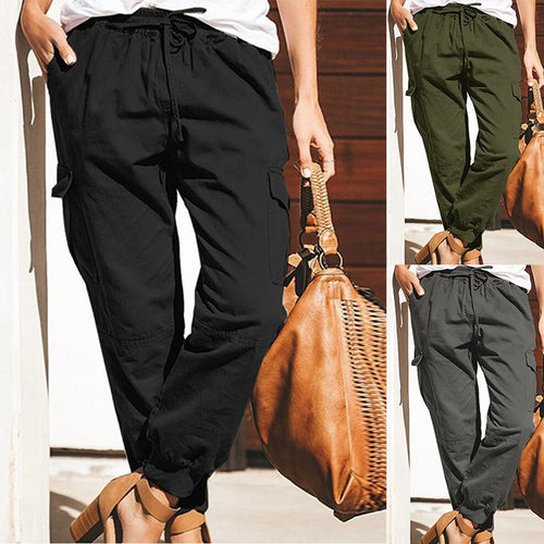 Damen lockere Cargo-Hose mit elastischem Bund und praktischen Taschen EB