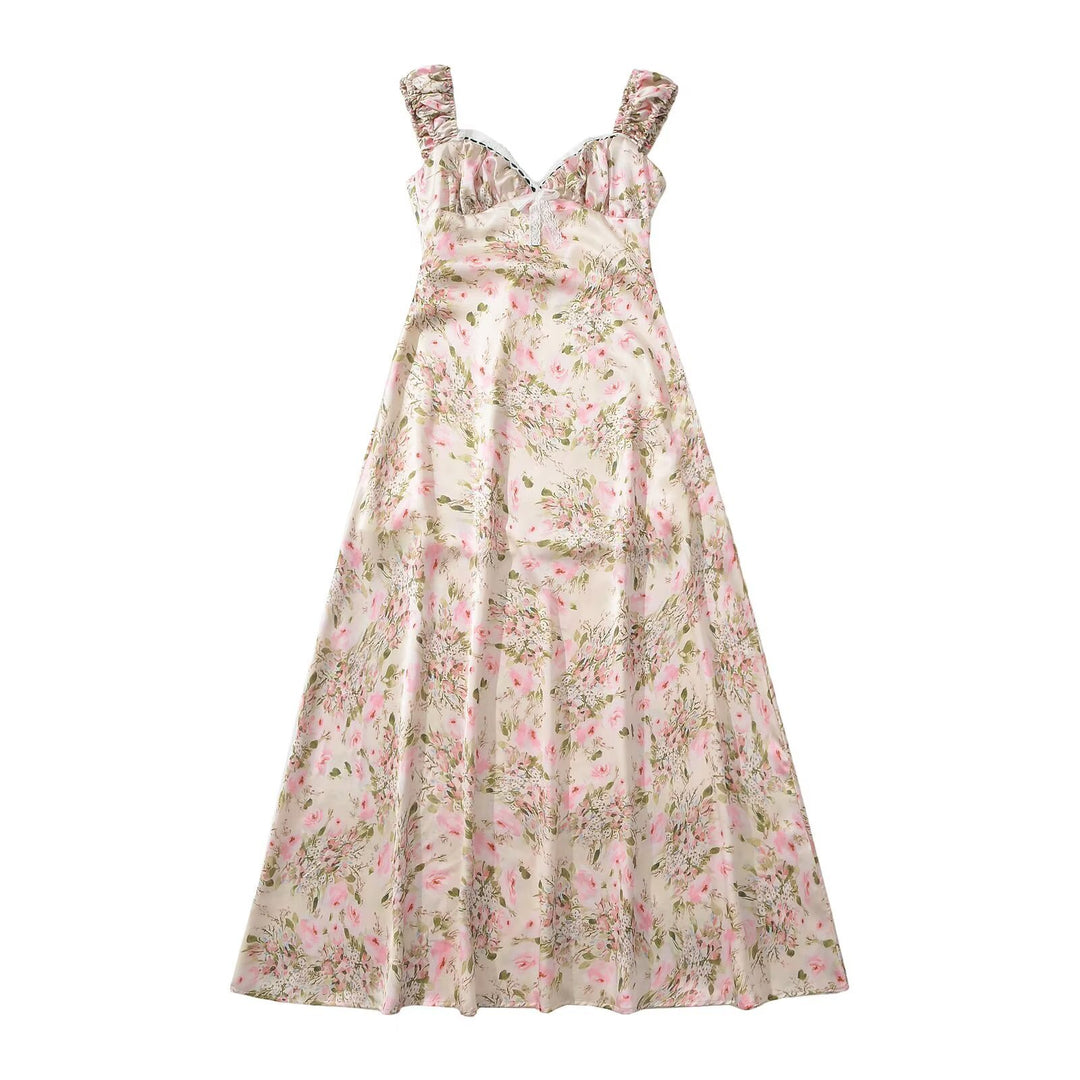 Damen Maxi-Kleid mit floralem Rüschendesign und elegantem Schnitt EB
