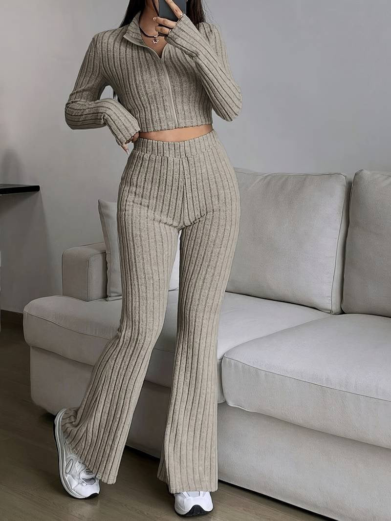 Damen Crop-Pullover und Flared Pants Set EB