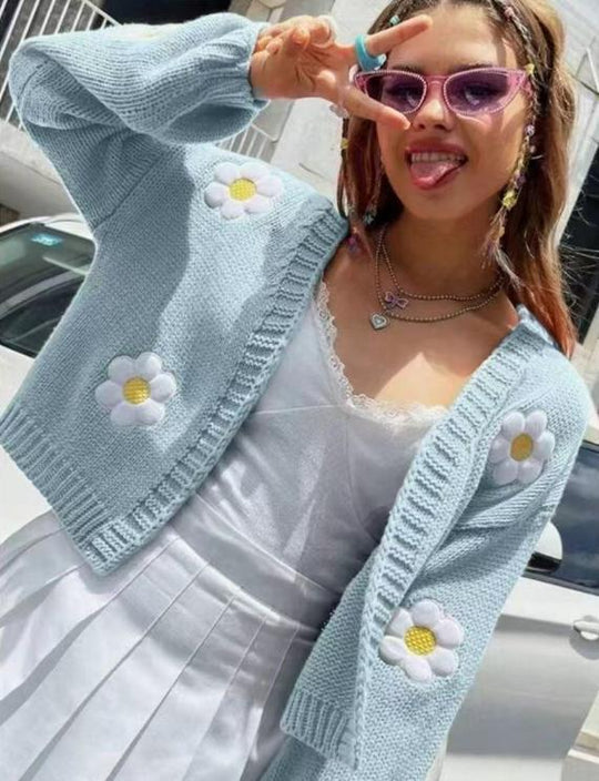 Damen Strickjacke mit floralen Applikationen EB