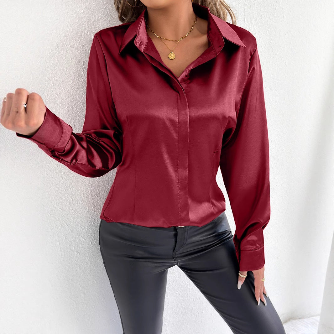 Damen Satin-Bluse mit klassischem Kragen EB