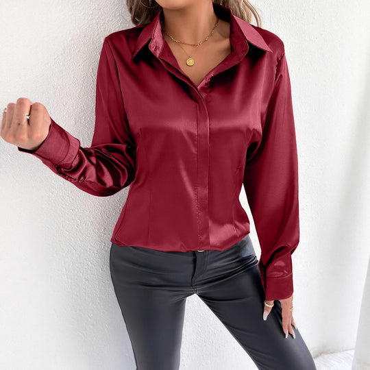 Damen Satin-Bluse mit klassischem Kragen EB