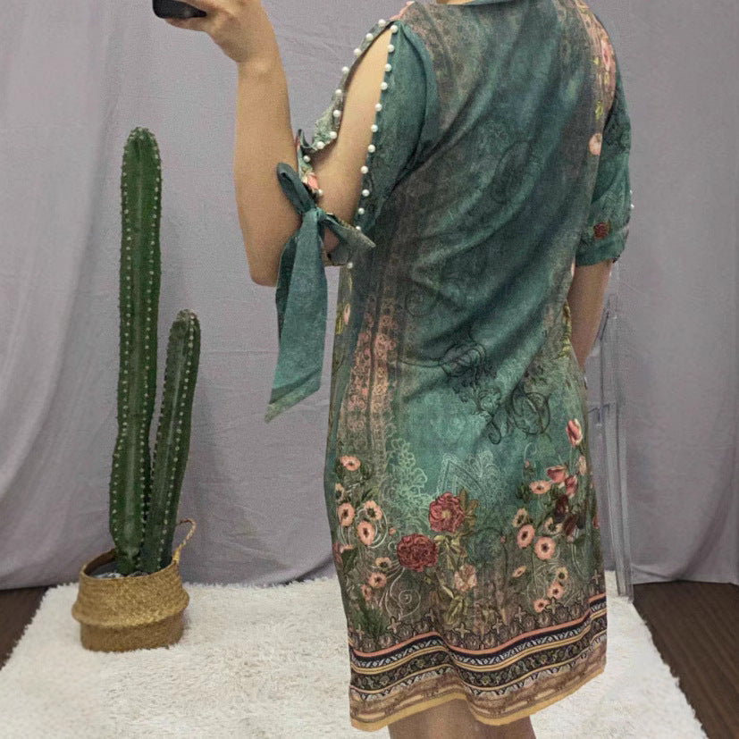 Damen Romantisches Minikleid mit transparenten Ärmeln und verspieltem Blumenmuster EB