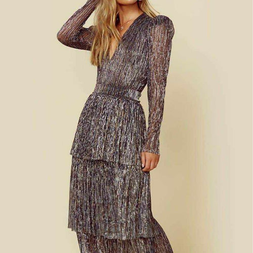 Damen Glamouröses Abendkleid mit schillernden Lagen und V-Ausschnitt EB