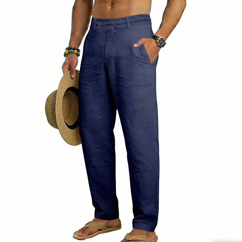 Herren nan luftige Leinen-Relaxhose mit elastischem Komfortbund und geradem Bein EB