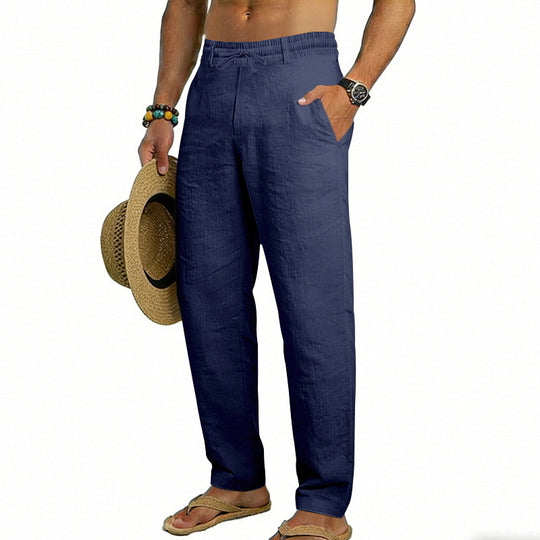 Herren nan luftige Leinen-Relaxhose mit elastischem Komfortbund und geradem Bein EB