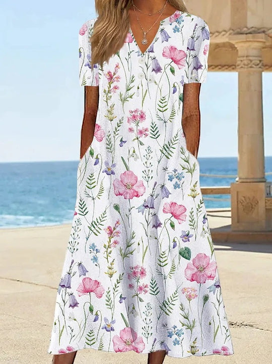 Damen Blumengemusterte Sommerkleid mit Taschen EB