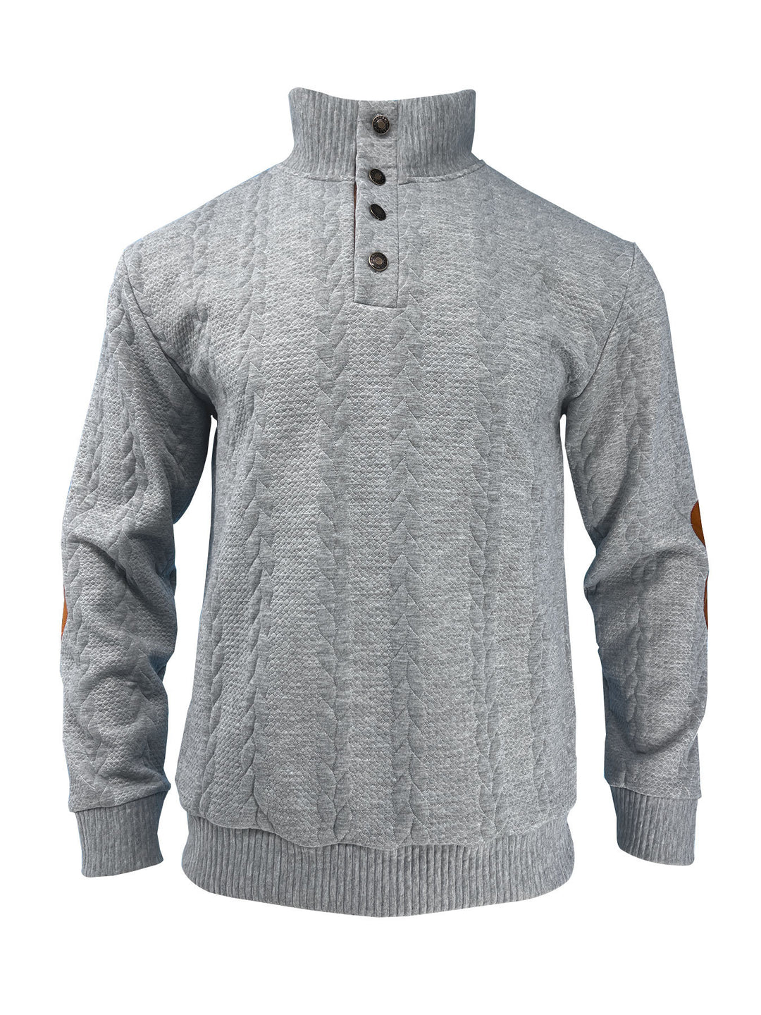 Herren nan lässiger Zopfstrickpullover mit verstärkter Knopfleiste und Wildleder-Ellenbogenpatches EB