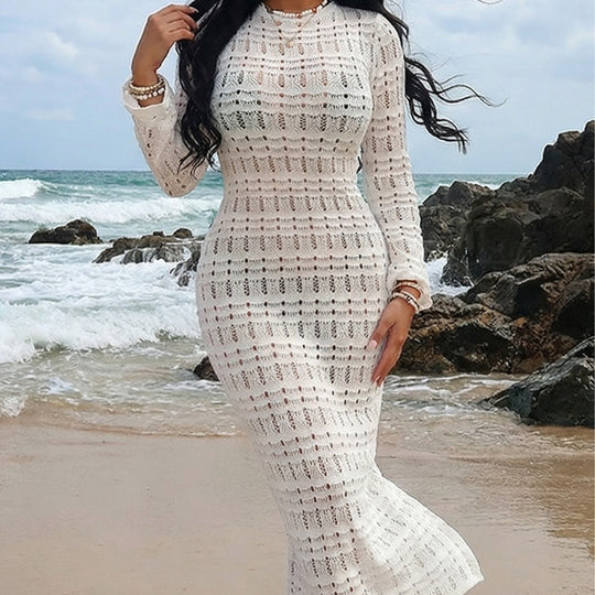 Damen Häkel-Midikleid mit elegantem Design und Figur betontem Schnitt EB