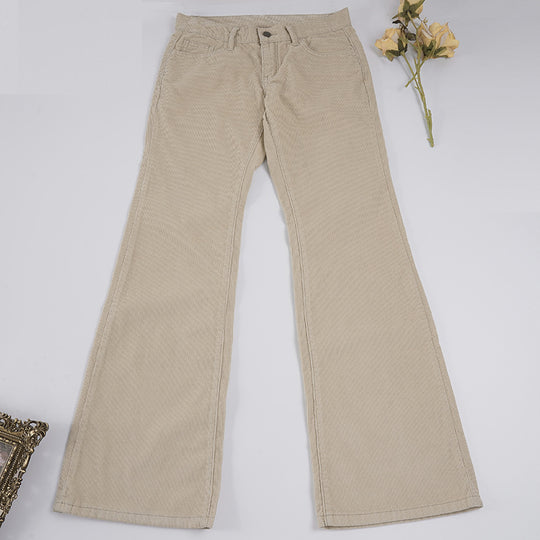 Damen nan Corduroy Schlaghose mit hoher Taille, figurformenden Nähten und weitem Bootcut EB