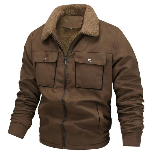 Herren nan sherpagefütterte Workerjacke in Wildlederoptik mit Klappbrusttaschen und Reißverschluss EB