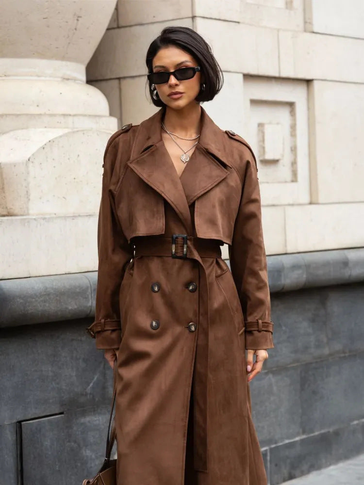 Damen Stilvoller Trenchcoat mit weitem Schnitt und Gürtel EB