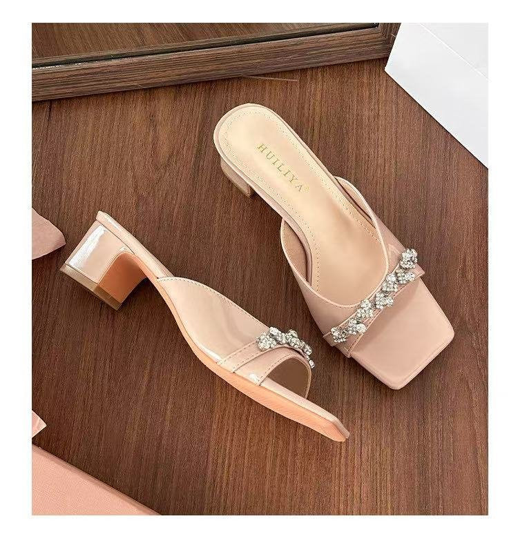 Damen elegante Mules mit funkelndem Schmuckdetail und rutschfester Sohle EB