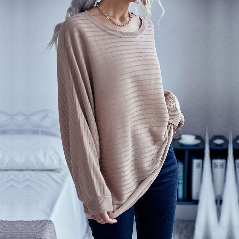Damen Stilvoller Oversized-Pullover mit feiner Streifenstruktur EB