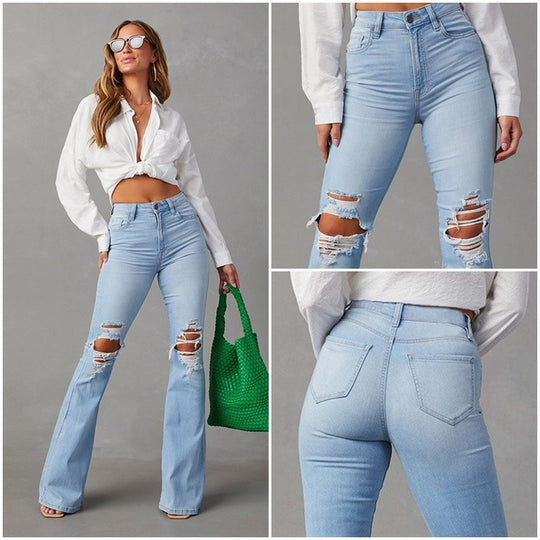 Damen Flared Jeans mit hohen Rissen und hohem Bund EB
