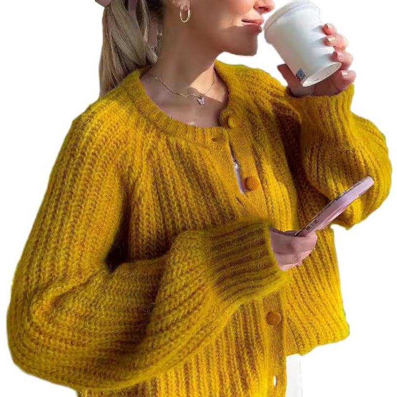 Damen Oversize Mohair-Effekt Strickjacke mit Rippenstruktur und Rundhalsausschnitt EB