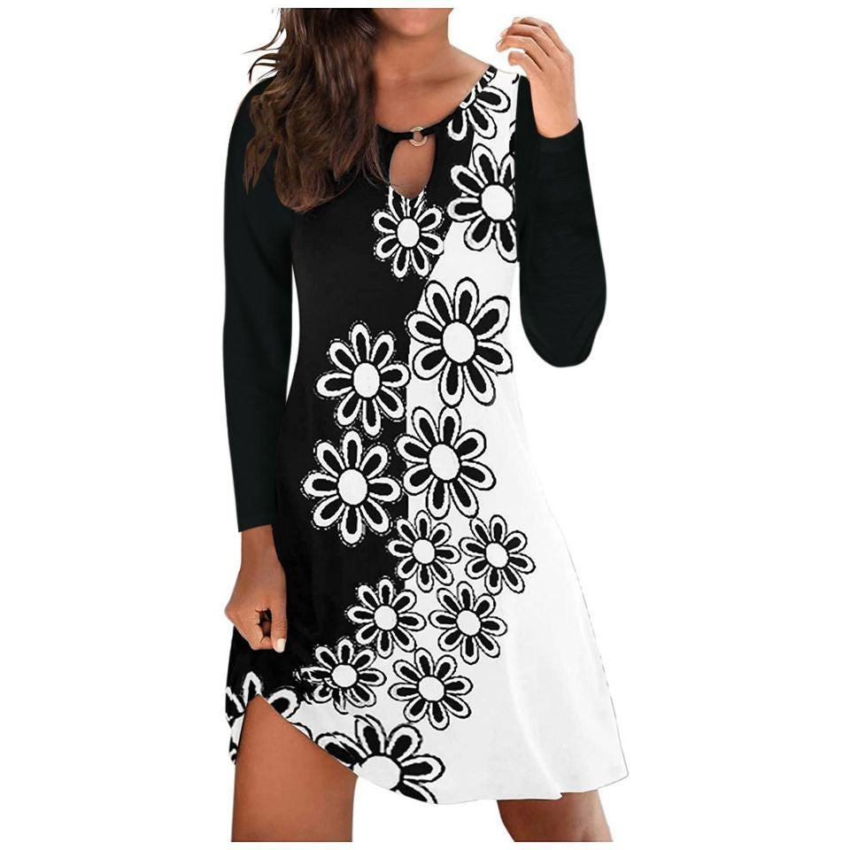 Damen Freizeitkleid mit stylischem V-Ausschnitt und buntem Floralprint EB