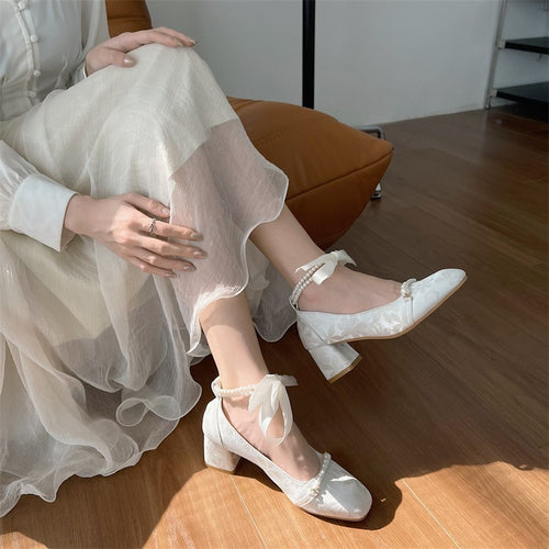 Damen elegante und bequeme Pumps mit Perlenschnürung EB