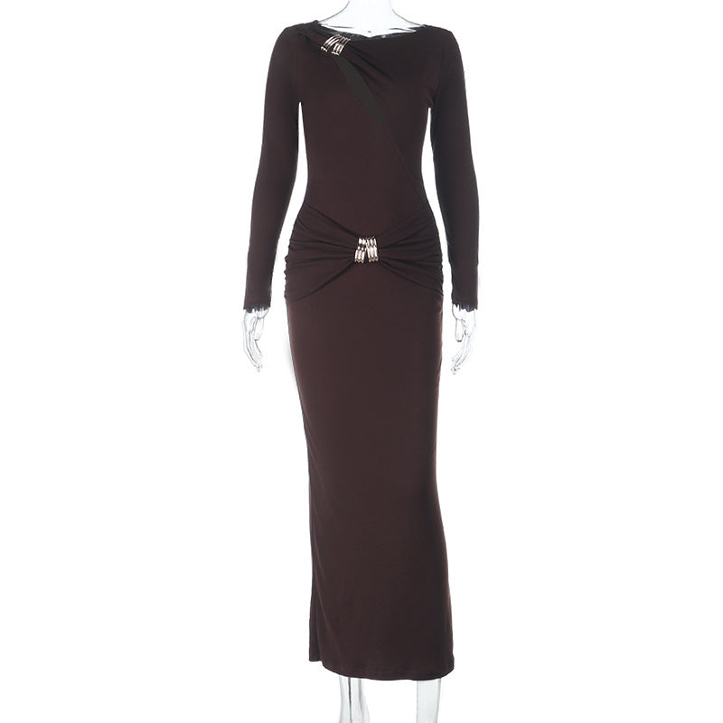 Damen Elegantes Maxikleid mit elegantem Wickeldesign und funkelnden Applikationen EB