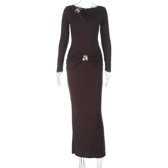 Damen Elegantes Maxikleid mit elegantem Wickeldesign und funkelnden Applikationen EB