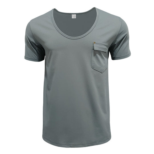 Herren hochwertiges V-Ausschnitt T-Shirt mit praktischer Brusttasche EB