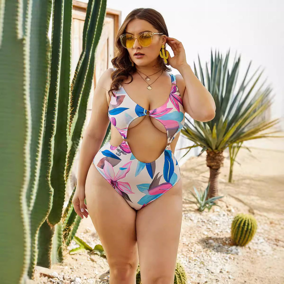 Damen Einteiliger Badeanzug mit modischen Cut-Outs und floralem Design EB