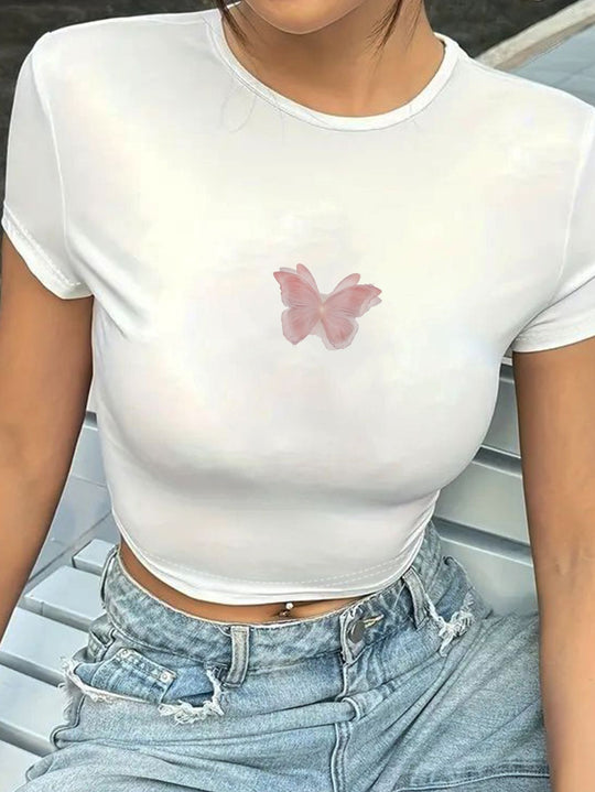 Damen Crop-T-Shirt mit kreativen Schleifen-Details EB