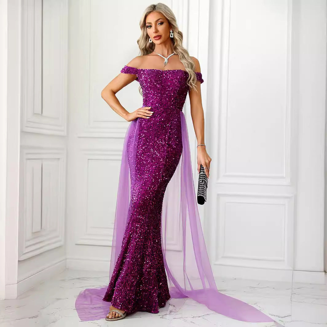Damen Glamouröses Abendkleid mit schimmerndem Glitzer und Tüllakzenten EB