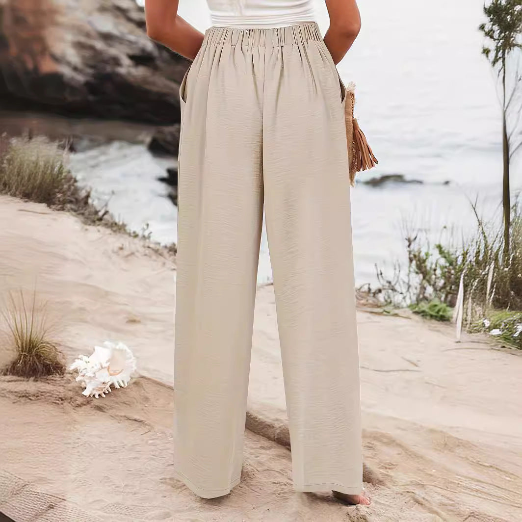 Damen elegante weite Sommerhose mit Bundfalten EB