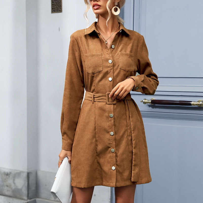 Damen Hemdblusenkleid aus weich strukturiertem Material mit taillierbarem Gürtel EB