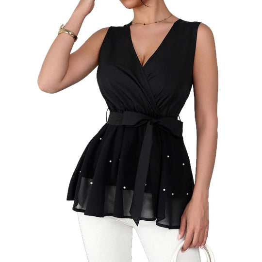 Damen Elegantes Wickeloberteil mit dekorativen Perlen EB