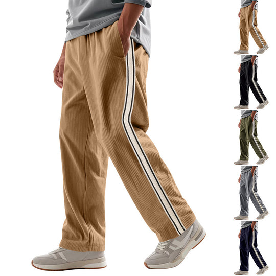 Herren Entspannte Cordoptik-Trackpants mit Seitenstreifen, Gummibund & Kordelzug EB