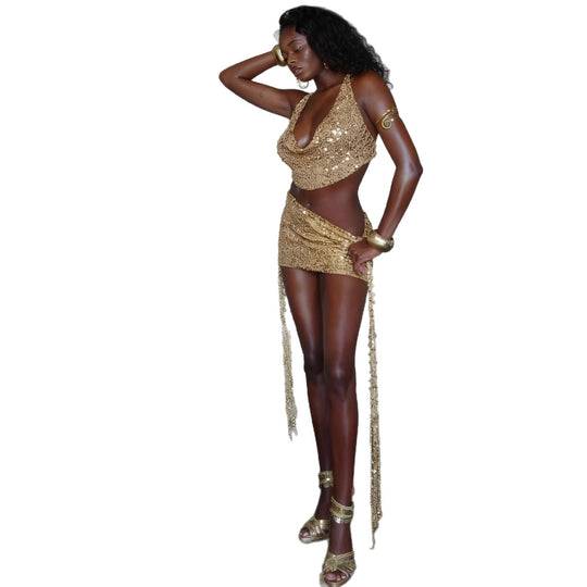 Damen Glitzerndes Mini-Kleid mit schillernden Pailletten und verführerischem Ausschnitt EB