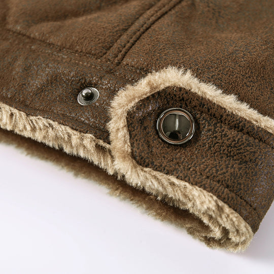Herren Bikerjacke aus Lederimitat mit Teddyfell-Futter und asymmetrischem Reißverschluss EB