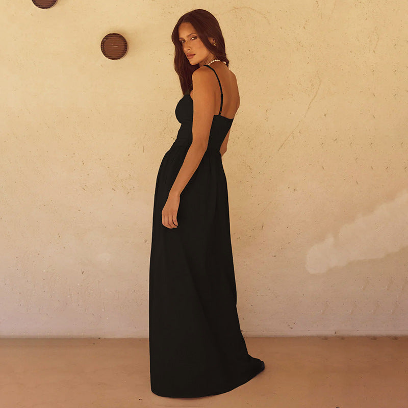 Damen Maxikleid mit eleganter V-Form und fließendem Stoff EB