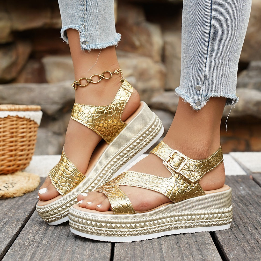 Damen Komfortable Plattform-Sandalen mit modischem Krokodil-Prägung EB