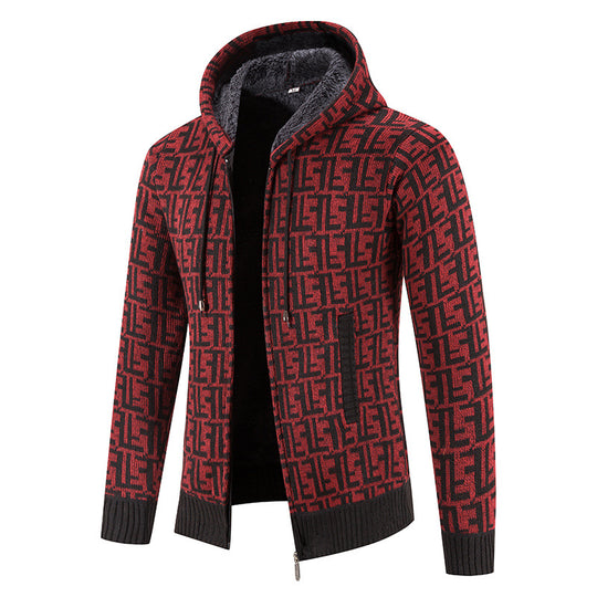 Herren Hochwertige Strickjacke mit modernem Muster und Kapuze EB