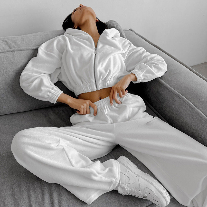 Damen lässiger Kapuzenpullover mit hohem Bund und weiten Hosen EB